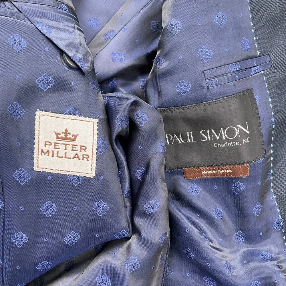 Peter Millar Paul Simon Jacket Men Gray Blue Plaid‎ 2 Button Blazer Canada